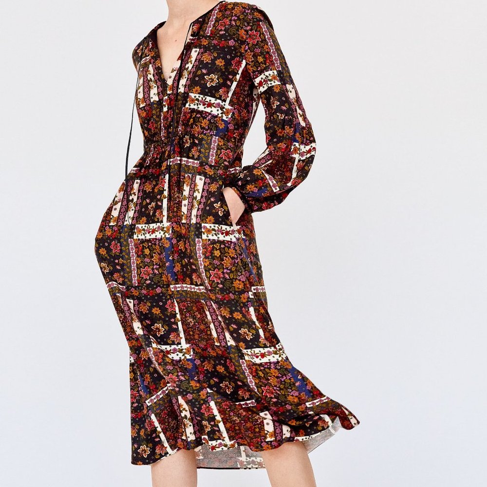 Zara Floral Velvet Patchwork cottage core Dress
